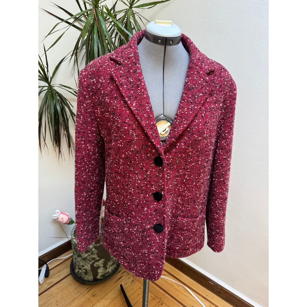 Vintage Tea Dal Conte Italy 100% Lana Wool Red Confetti Tweed Blazer Jacket 48